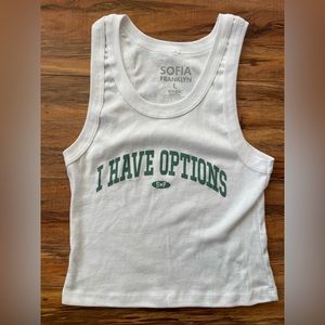 I Have Options Sofia With an F Franklyn white tank Top Size L new